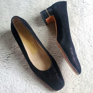 Salvatore Ferragamo Italian Made Black Suede Heels